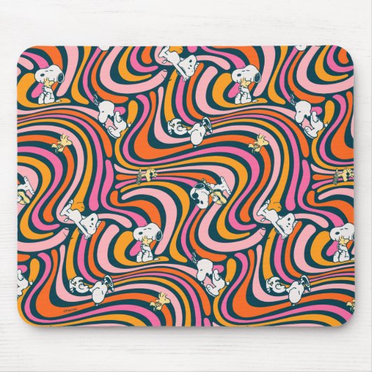 Snoopy & Woodstock Groovy Vibes Lila Muster Mousepad (Vorne)
