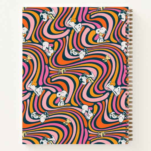 Snoopy & Woodstock Groovy Vibes Lila Muster Notizblock (Rückseite)