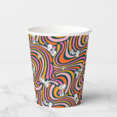 Snoopy & Woodstock Groovy Vibes Lila Muster Pappbecher (Rückseite)