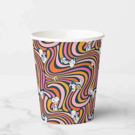 Snoopy & Woodstock Groovy Vibes Lila Muster Pappbecher (Links)