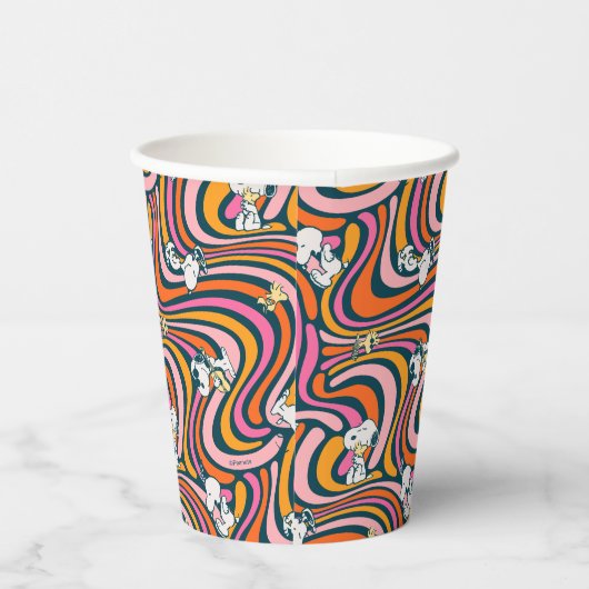 Snoopy & Woodstock Groovy Vibes Lila Muster Pappbecher (Rechts)