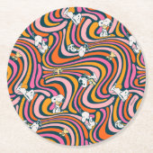 Snoopy & Woodstock Groovy Vibes Lila Muster Runder Pappuntersetzer (Vorderseite)