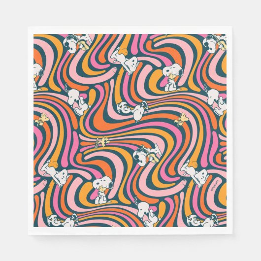 Snoopy & Woodstock Groovy Vibes Lila Muster Serviette (Vorderseite)