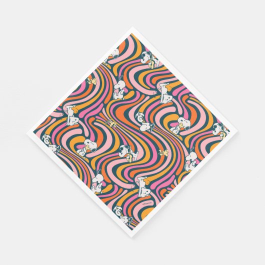 Snoopy & Woodstock Groovy Vibes Lila Muster Serviette (Ecke)