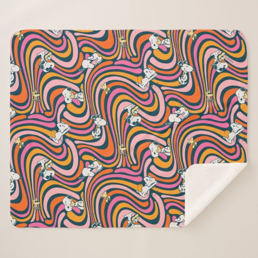 Snoopy & Woodstock Groovy Vibes Lila Muster Sherpadecke (Vorderseite (Horizontal))