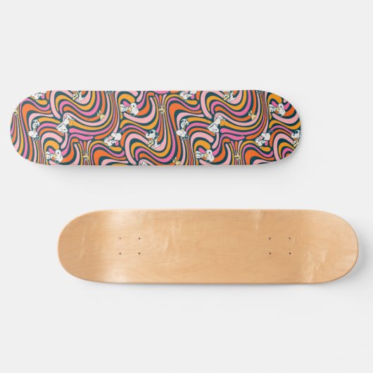 Snoopy & Woodstock Groovy Vibes Lila Muster Skateboard (Horizontal)