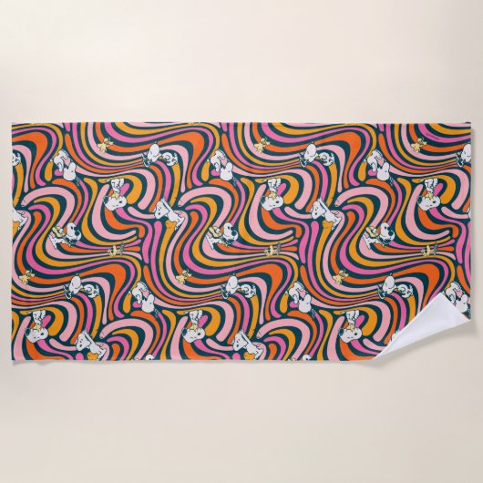 Snoopy & Woodstock Groovy Vibes Lila Muster Strandtuch (Vorderseite)
