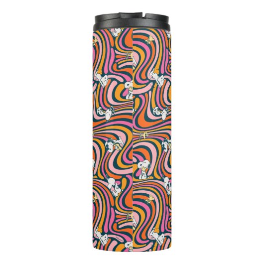 Snoopy & Woodstock Groovy Vibes Lila Muster Thermosbecher (Rückseite)