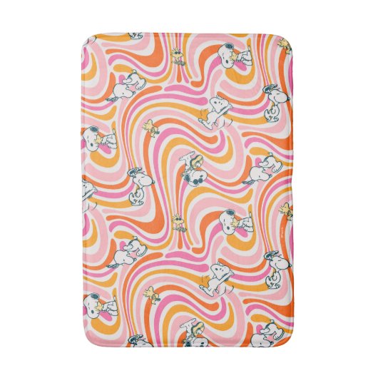 Snoopy & Woodstock Groovy Vibes Orange Muster Badematte (Vorderseite Vertikal)