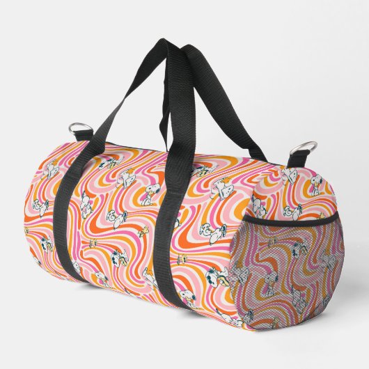Snoopy & Woodstock Groovy Vibes Orange Muster Duffle Bag (Rechte Ecke)