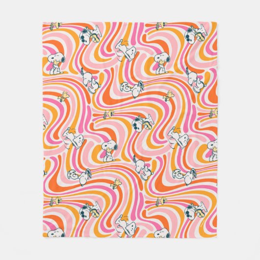 Snoopy & Woodstock Groovy Vibes Orange Muster Fleecedecke (Vorderseite)