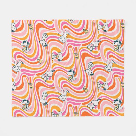 Snoopy & Woodstock Groovy Vibes Orange Muster Fleecedecke (Vorderseite (Horizontal))