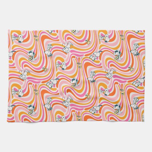 Snoopy & Woodstock Groovy Vibes Orange Muster Geschirrtuch (Horizontal)