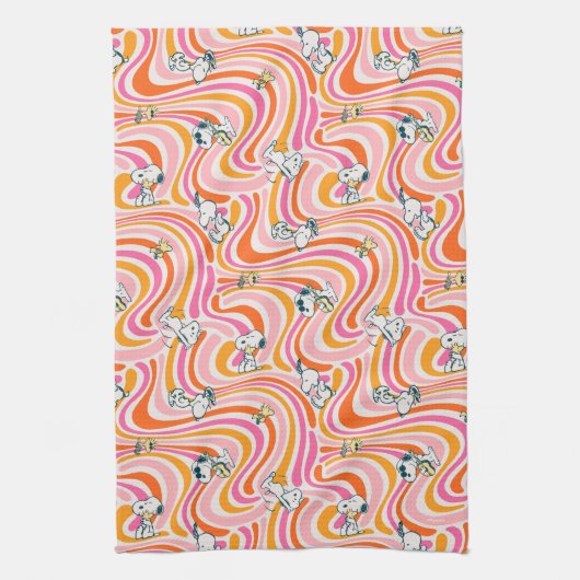 Snoopy & Woodstock Groovy Vibes Orange Muster Geschirrtuch (Vertikal)
