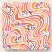 Snoopy & Woodstock Groovy Vibes Orange Muster Getränkeuntersetzer (Vorderseite)