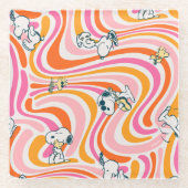Snoopy & Woodstock Groovy Vibes Orange Muster Glasuntersetzer (Vorderseite)