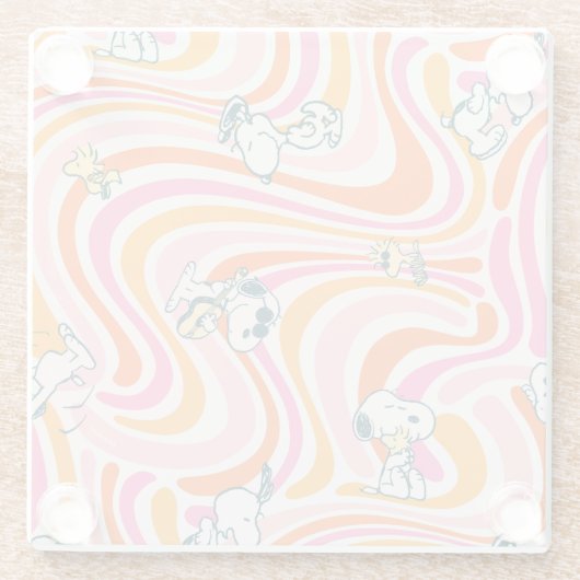 Snoopy & Woodstock Groovy Vibes Orange Muster Glasuntersetzer (Rückseite)