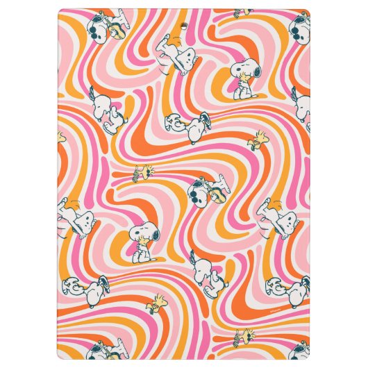 Snoopy & Woodstock Groovy Vibes Orange Muster Klemmbrett (Rückseite)