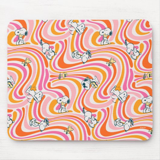 Snoopy & Woodstock Groovy Vibes Orange Muster Mousepad (Vorne)