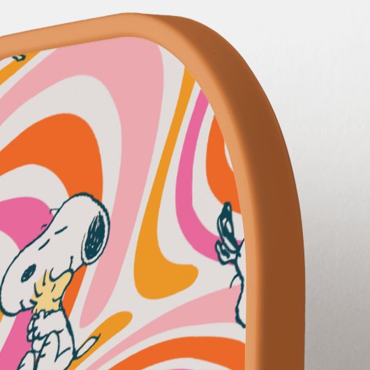 Snoopy & Woodstock Groovy Vibes Orange Muster Pickleball Schläger (Linke Seite)