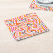 Snoopy & Woodstock Groovy Vibes Orange Muster Rechteckiger Pappuntersetzer (angewinkelt)