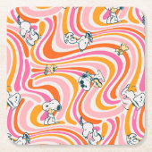 Snoopy & Woodstock Groovy Vibes Orange Muster Rechteckiger Pappuntersetzer (Vorderseite)