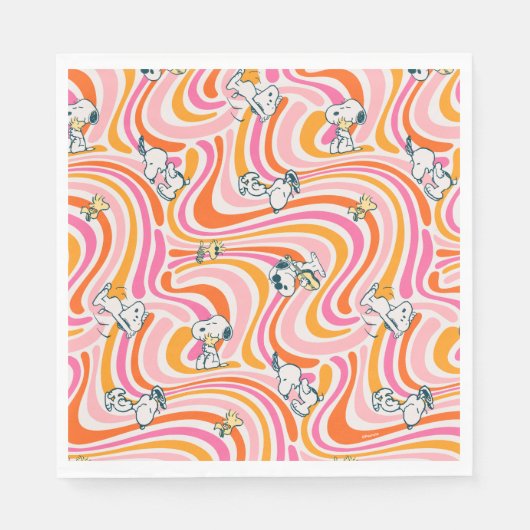 Snoopy & Woodstock Groovy Vibes Orange Muster Serviette (Vorderseite)