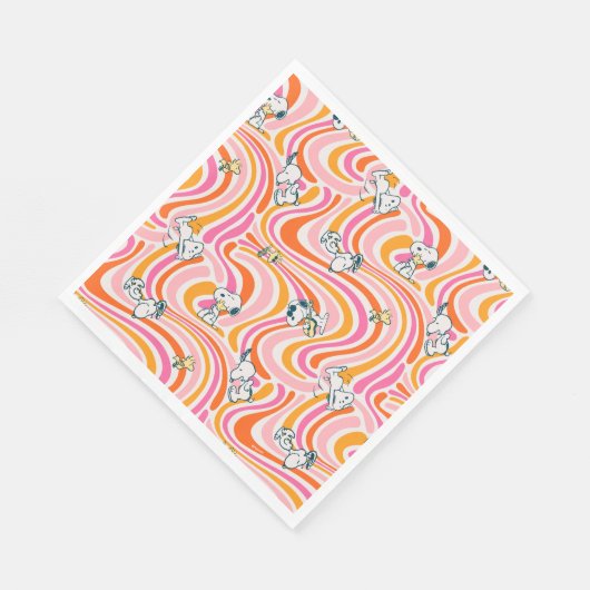 Snoopy & Woodstock Groovy Vibes Orange Muster Serviette (Ecke)
