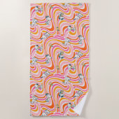 Snoopy & Woodstock Groovy Vibes Orange Muster Strandtuch (Vorderseite)