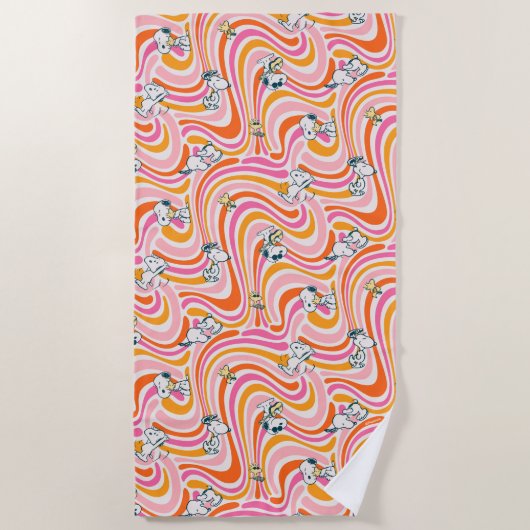 Snoopy & Woodstock Groovy Vibes Orange Muster Strandtuch (Vorderseite)