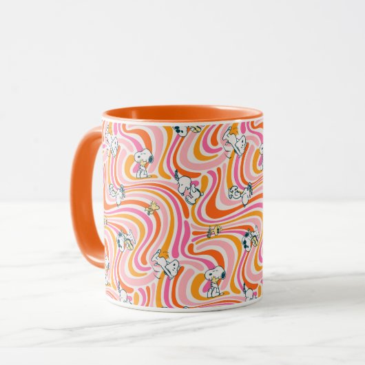Snoopy & Woodstock Groovy Vibes Orange Muster Tasse (Vorderseite Links)