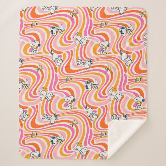 Snoopy & Woodstock Groovy Vibes Orange Pattern Sherpadecke (Vorderseite)