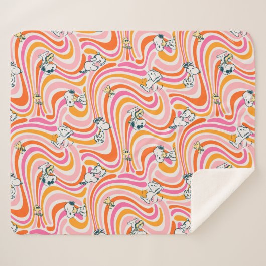Snoopy & Woodstock Groovy Vibes Orange Pattern Sherpadecke (Vorderseite (Horizontal))