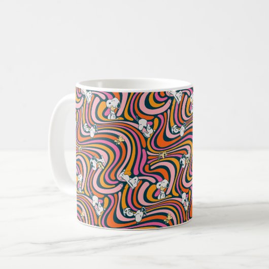 Snoopy & Woodstock Groovy Vibes Purple Pattern Kaffeetasse (Vorderseite Links)