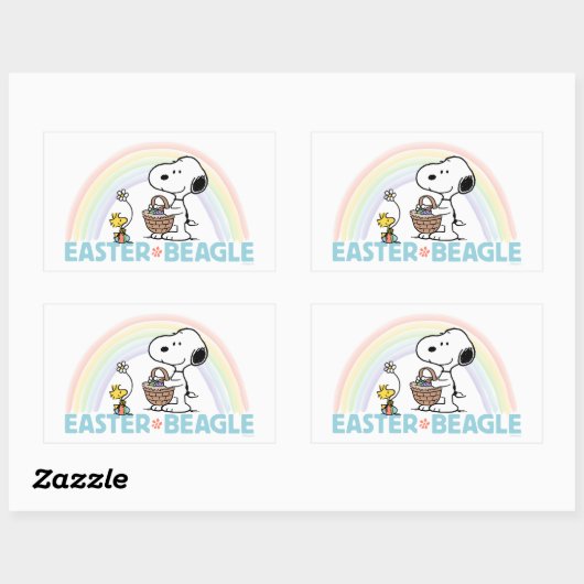 Snoopy & Woodstock - Ostern Beagle Rechteckiger Aufkleber (Blatt)