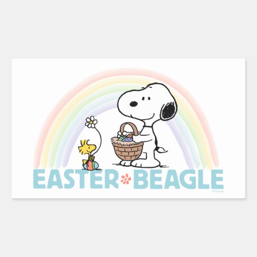 Snoopy & Woodstock - Ostern Beagle Rechteckiger Aufkleber (Vorderseite)