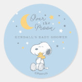 Snoopy & Woodstock | Over the Moon Baby Shower Cla Runder Aufkleber (Vorderseite)