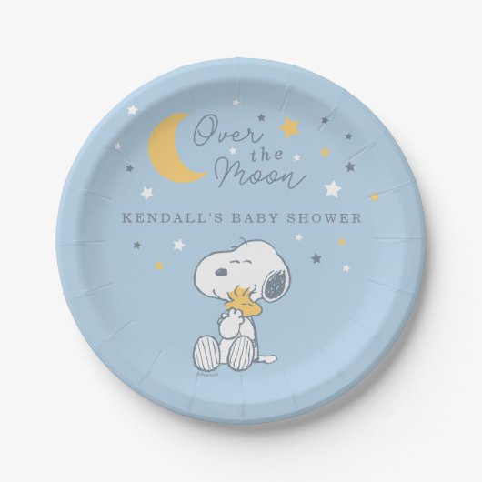 Snoopy & Woodstock | Over the Moon Baby Shower Pap Pappteller (Vorderseite)