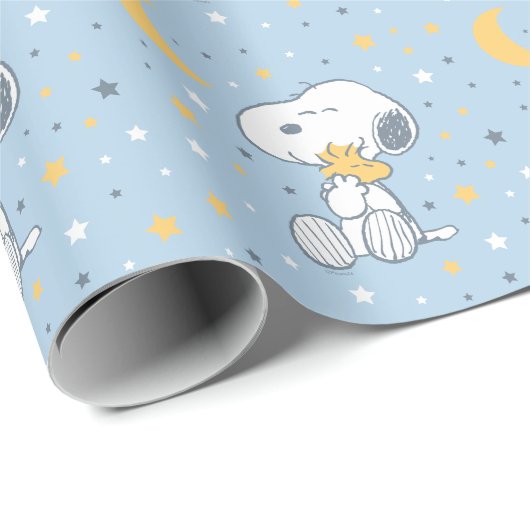 Snoopy & Woodstock | Over the Moon Baby Shower Wra Geschenkpapier (Rolleneckpunkt)