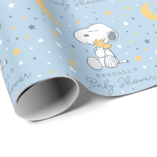 Snoopy & Woodstock | Over the Moon Baby Shower Wra Geschenkpapier (Rolleneckpunkt)