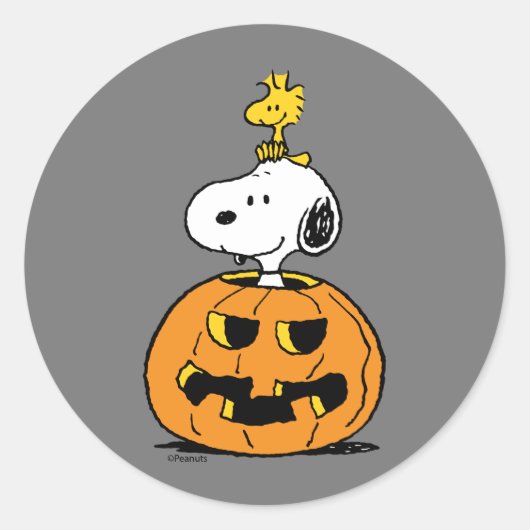 Snoopy & Woodstock Pumpkin Runder Aufkleber (Vorderseite)
