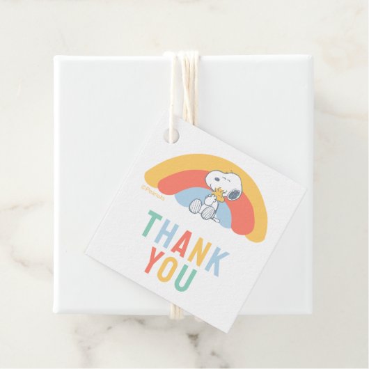Snoopy & Woodstock Rainbow Baby Shower Thank You F Geschenkanhänger (Beispiel)