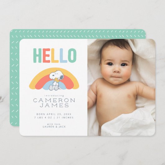 Snoopy & Woodstock Rainbow Birth Ankündigung (Vorne/Hinten)