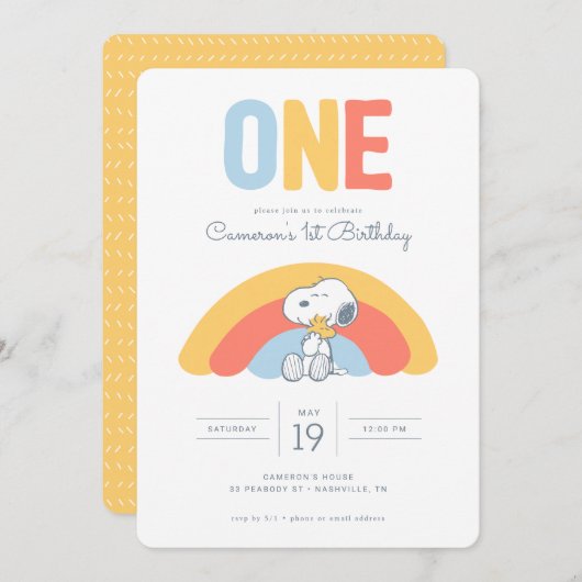 Snoopy & Woodstock Rainbow Einladung (Vorne/Hinten)