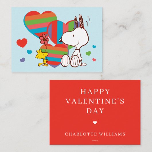 Snoopy & Woodstock Rainbow Heart Valentine Mitteilungskarte (Vorne/Hinten)
