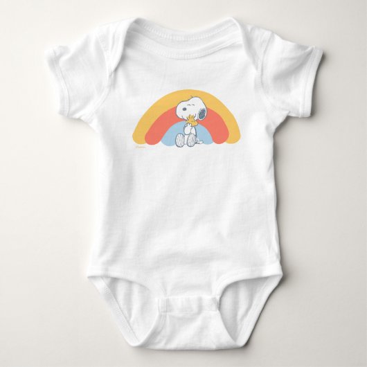 Snoopy & Woodstock Regenbogen-Baby-Party Baby Strampler (Vorderseite)