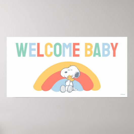 Snoopy & Woodstock Regenbogen-Baby-Party Poster (Vorne)