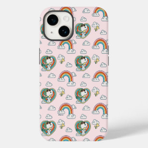 Snoopy & Woodstock Regenbogen-Herz-Muster iPhone 14 Hülle