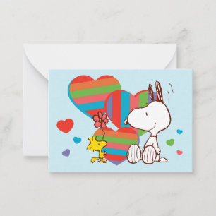 Snoopy & Woodstock Regenbogen-Herz-Valentinstag Mitteilungskarte