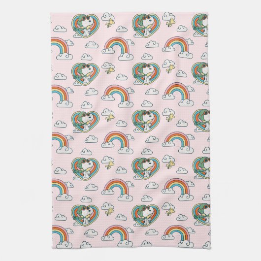 Snoopy & Woodstock Regenbogen Herzmuster Geschirrtuch (Vertikal)